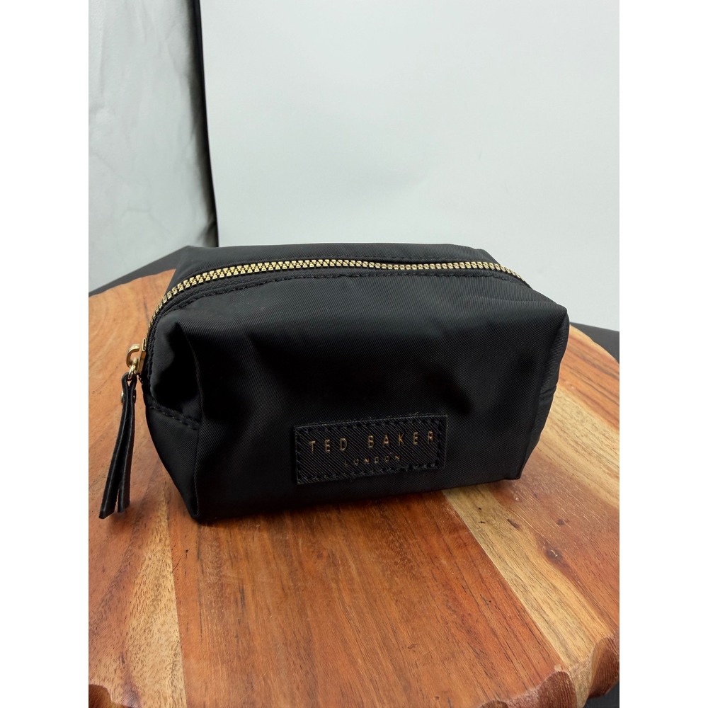 Ted Baker London Cosmetic Bag Women Small Black Floral Lining Nylon Pouch